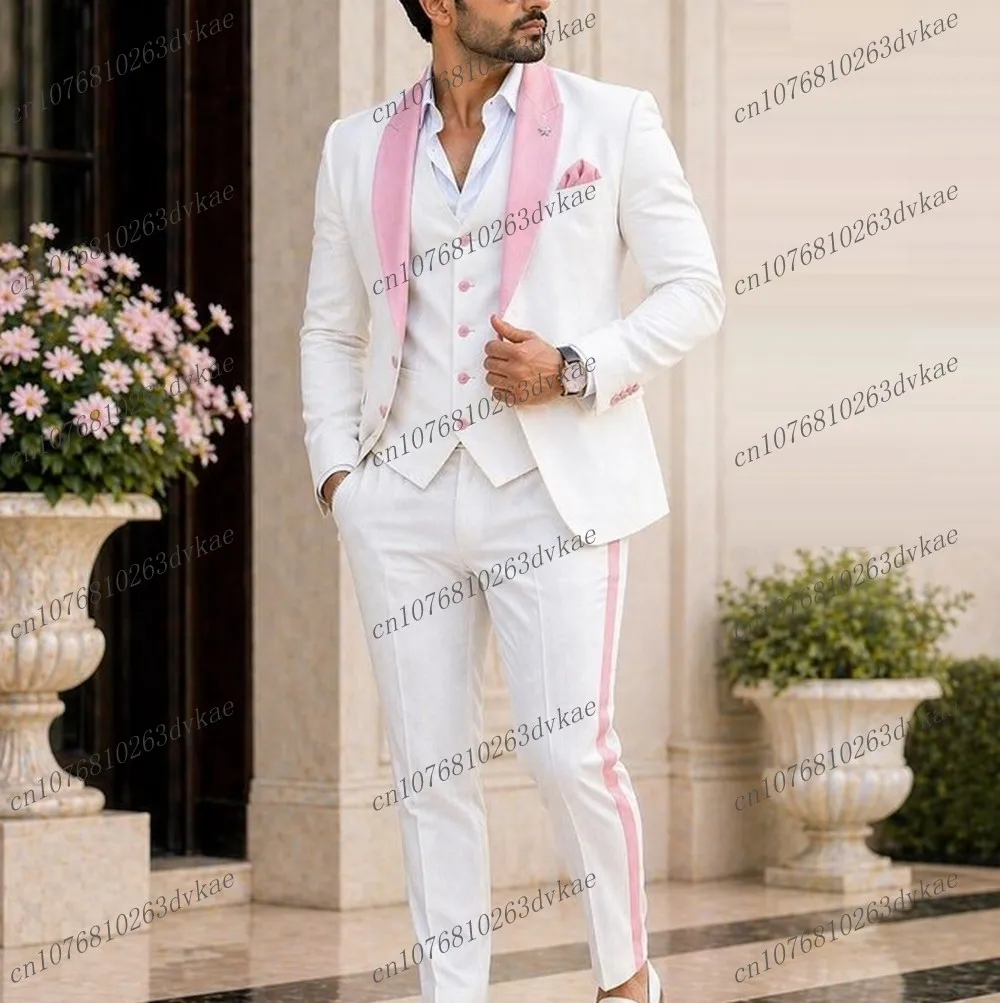 Men Formal Pink And White Suit Wedding Party Groom Groomsman Prom Business Male Tuxedos 3 Piece Set Jacket Vest Pants
Men Formal Pink And White Suit Wedding Party Groom Groomsman Prom Business Male Tuxedos 3 Piece Set Jacket Vest Pants