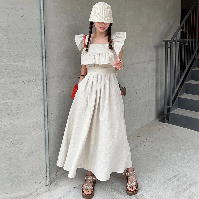 Korean Chic Summer Square Collar Fly Sve irt High Waist Slim A-Line Skirt Set Women's Faion Ensemble f-length Skirts
Korean Chic Summer Square Collar Fly Sve irt High Waist Slim A-Line Skirt Set Women's Faion Ensemble f-length Skirts