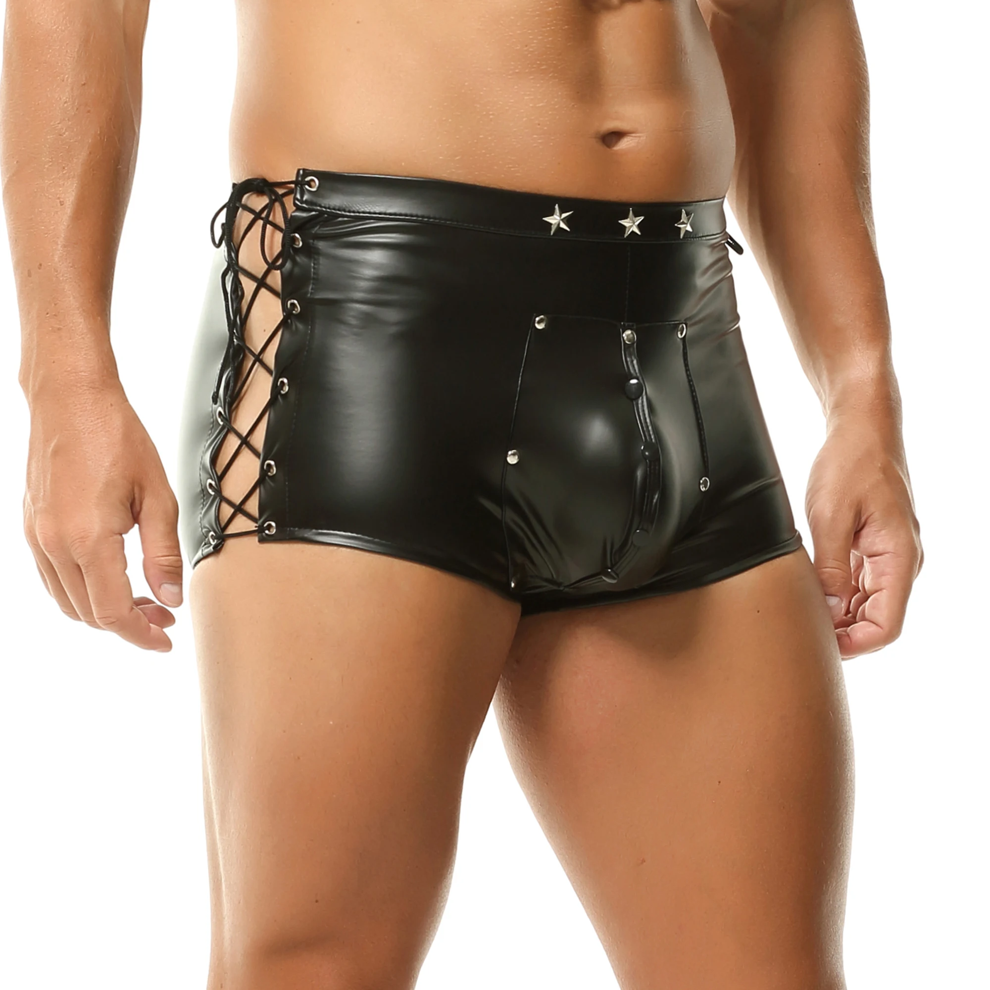 Сексуальные мужские шорты-боксеры из искусственной кожи, эластичные мягкие трусы, сексуальное нижнее белье на шнуровке сбоку, пуговицы с открытой выпуклостью, трусики-боксеры
Сексуальные мужские шорты-боксеры из искусственной кожи, эластичные мягкие трусы, сексуальное нижнее белье на шнуровке сбоку, пуговицы с открытой выпуклостью, трусики-боксеры