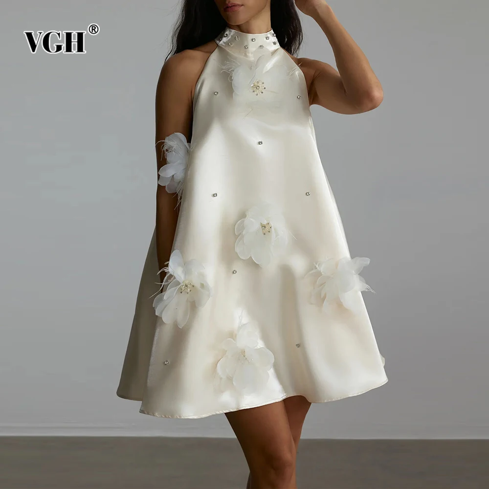 VGH Sweet Spliced Appliques Loose Solid Dresses For Women Round Neck Sleeveless High Waist Mini Dress Female Fashion Style New
VGH Sweet Spliced Appliques Loose Solid Dresses For Women Round Neck Sleeveless High Waist Mini Dress Female Fashion Style New