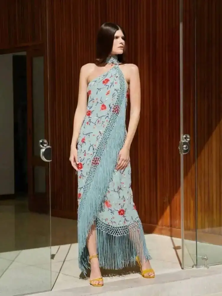 Print Tassels Long Dress Women Elegant Scarf Collar Sleeveless Backless Slim Party Dresses New Fashion Ladies Vestidos
Print Tassels Long Dress Women Elegant Scarf Collar Sleeveless Backless Slim Party Dresses New Fashion Ladies Vestidos