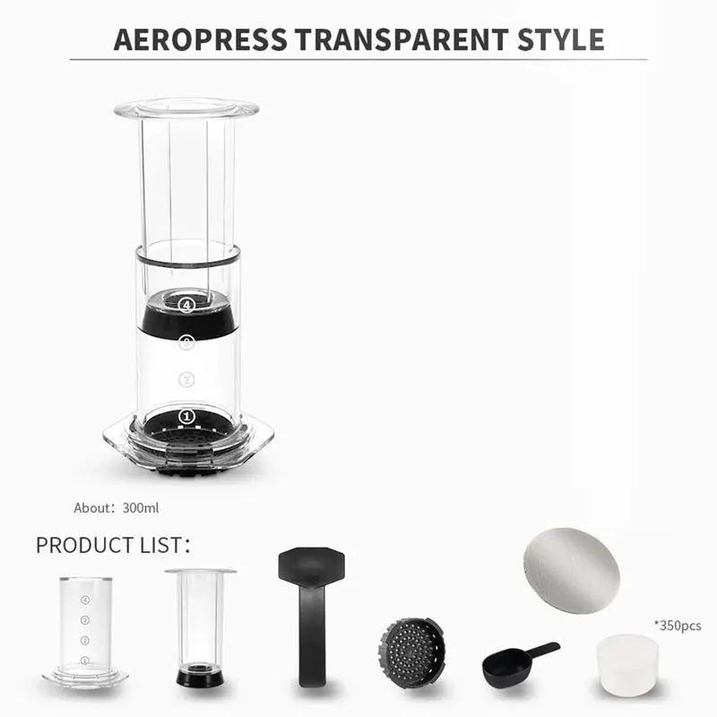 A36T-Portable French Press Coffee Maker Transparent Espresso Coffee Pot Air Press Coffee Machine With Filters For Aero Press
A36T-Portable French Press Coffee Maker Transparent Espresso Coffee Pot Air Press Coffee Machine With Filters For Aero Press
