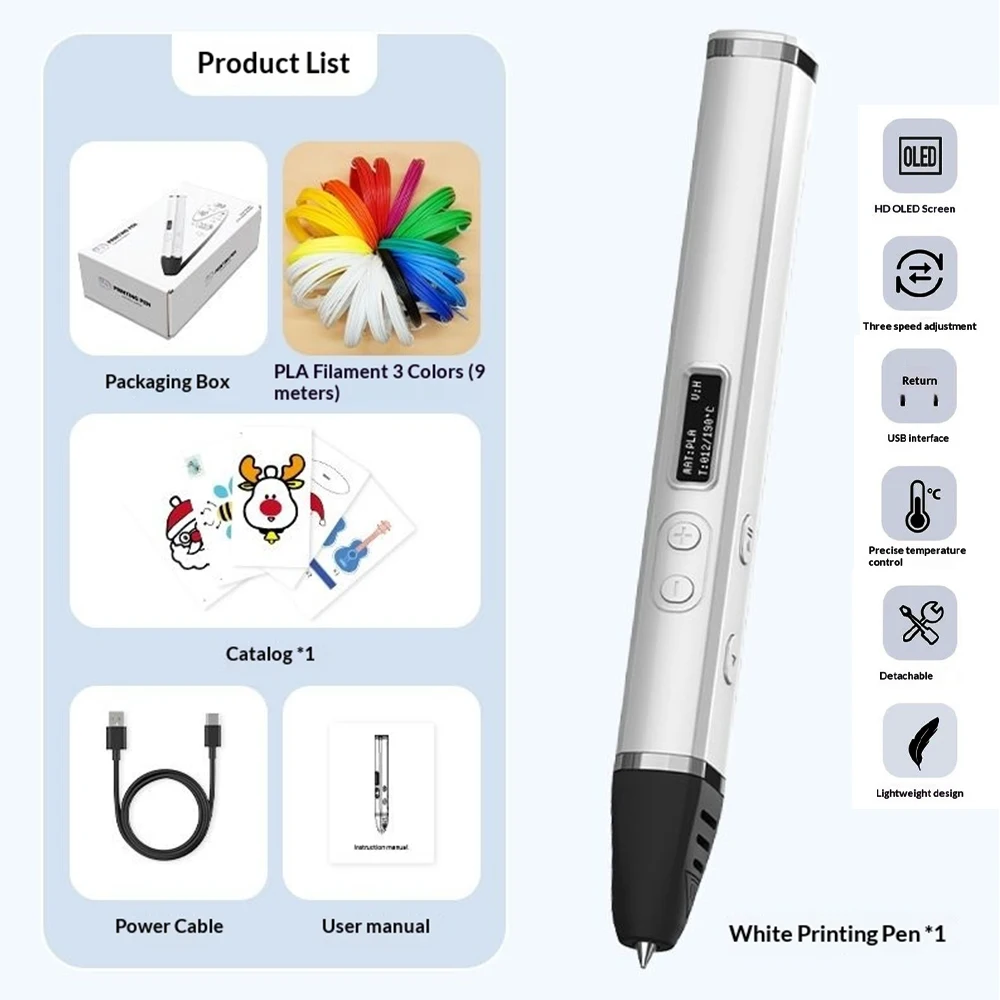3D Pen DIY Scribble Pen OLED Display 3D Printing Pen With PLA Filament For Doodling Making Christmas Presents Hot Selling
3D Pen DIY Scribble Pen OLED Display 3D Printing Pen With PLA Filament For Doodling Making Christmas Presents Hot Selling