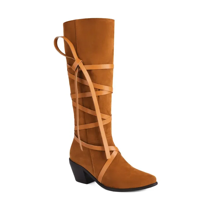 Rome Western Cowboy Boots With PU Cross-tied Belt Faux Suede Leather Knee-high Women Boot Chunky High Heels Goth Shoes Size 48
Rome Western Cowboy Boots With PU Cross-tied Belt Faux Suede Leather Knee-high Women Boot Chunky High Heels Goth Shoes Size 48