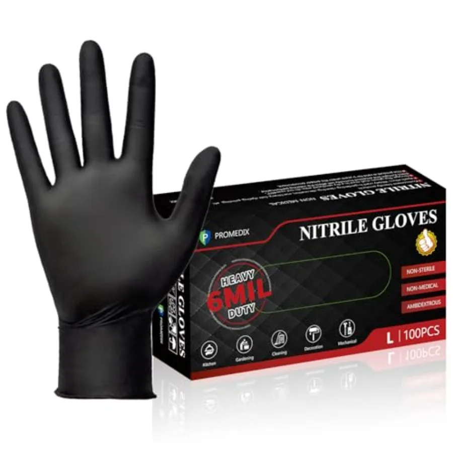 PROMEDIX P Heavy Duty Nitrile Gloves, 6mil-100 Count, Black Disposable Cooking Gloves, Latex Free, Powder Free
PROMEDIX P Heavy Duty Nitrile Gloves, 6mil-100 Count, Black Disposable Cooking Gloves, Latex Free, Powder Free