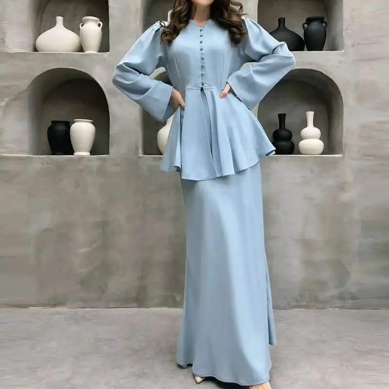 Simple Solid Color Party Outfit Elegant Temperament Satin Slim Two Piece Set New Spring Long Sleeved Top With Dress Women's Suit
Simple Solid Color Party Outfit Elegant Temperament Satin Slim Two Piece Set New Spring Long Sleeved Top With Dress Women's Suit