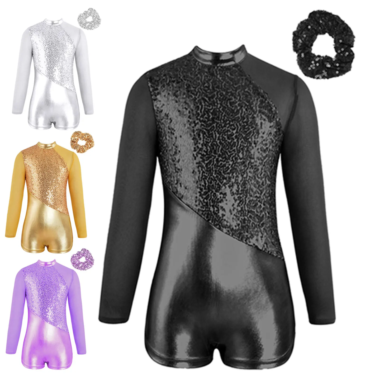 Kids Girls Sparkly Sequins Latin Dance Leotard Rhythmic Gymnastics Dance Bodysuit with Headwear Jazz Dancing Performance Costume
Kids Girls Sparkly Sequins Latin Dance Leotard Rhythmic Gymnastics Dance Bodysuit with Headwear Jazz Dancing Performance Costume