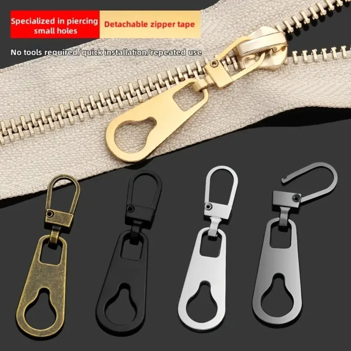 4Pcs Metal Zipper Pulls, Detachable Universal Zipper Sliders for Bag, Backpack and Clothing Repair
4Pcs Metal Zipper Pulls, Detachable Universal Zipper Sliders for Bag, Backpack and Clothing Repair