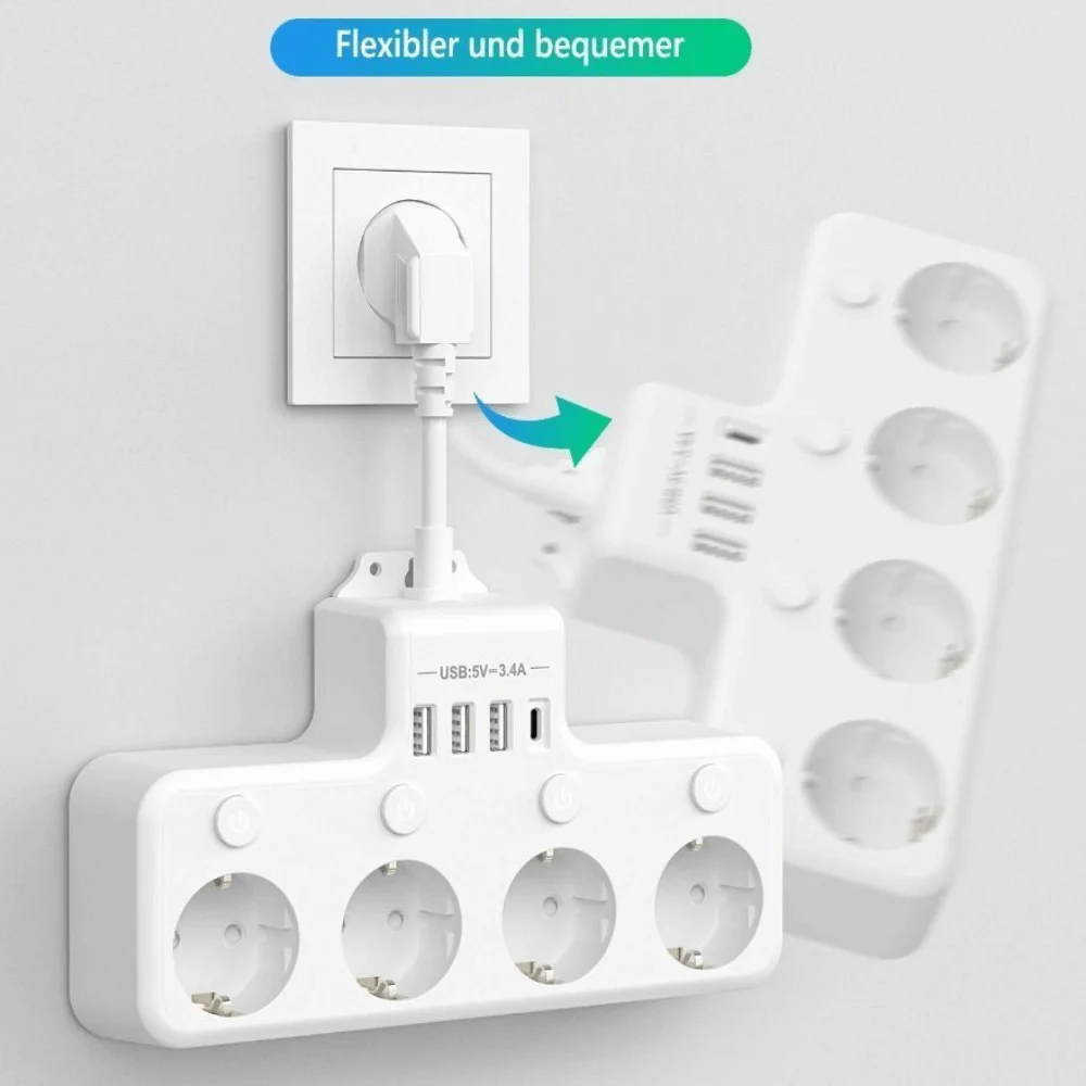 Individual Switch EU Plug Power Strip 4 AC Outlets 4 USB Ports Surge Protector 3840 W 3.1 A / 5 V Multiple Socket Wall Charging
Individual Switch EU Plug Power Strip 4 AC Outlets 4 USB Ports Surge Protector 3840 W 3.1 A / 5 V Multiple Socket Wall Charging