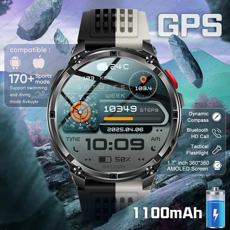 2026New Military 1100mAh Battery GPS Smart Watch Men 5ATM Waterproof Compass Flashlight Call Men Outdoors Swim Sports Smartwatch
2026New Military 1100mAh Battery GPS Smart Watch Men 5ATM Waterproof Compass Flashlight Call Men Outdoors Swim Sports Smartwatch