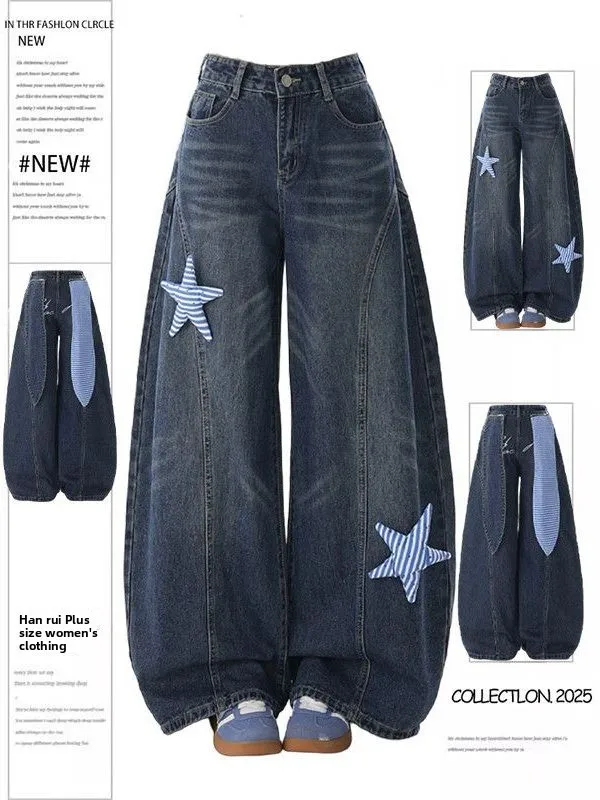 Loose Wide Leg Blue Star Design Jeans Women's plus Size Spring Autumn Faionable Versatile Casual Denim Pants Straight Cut
Loose Wide Leg Blue Star Design Jeans Women's plus Size Spring Autumn Faionable Versatile Casual Denim Pants Straight Cut