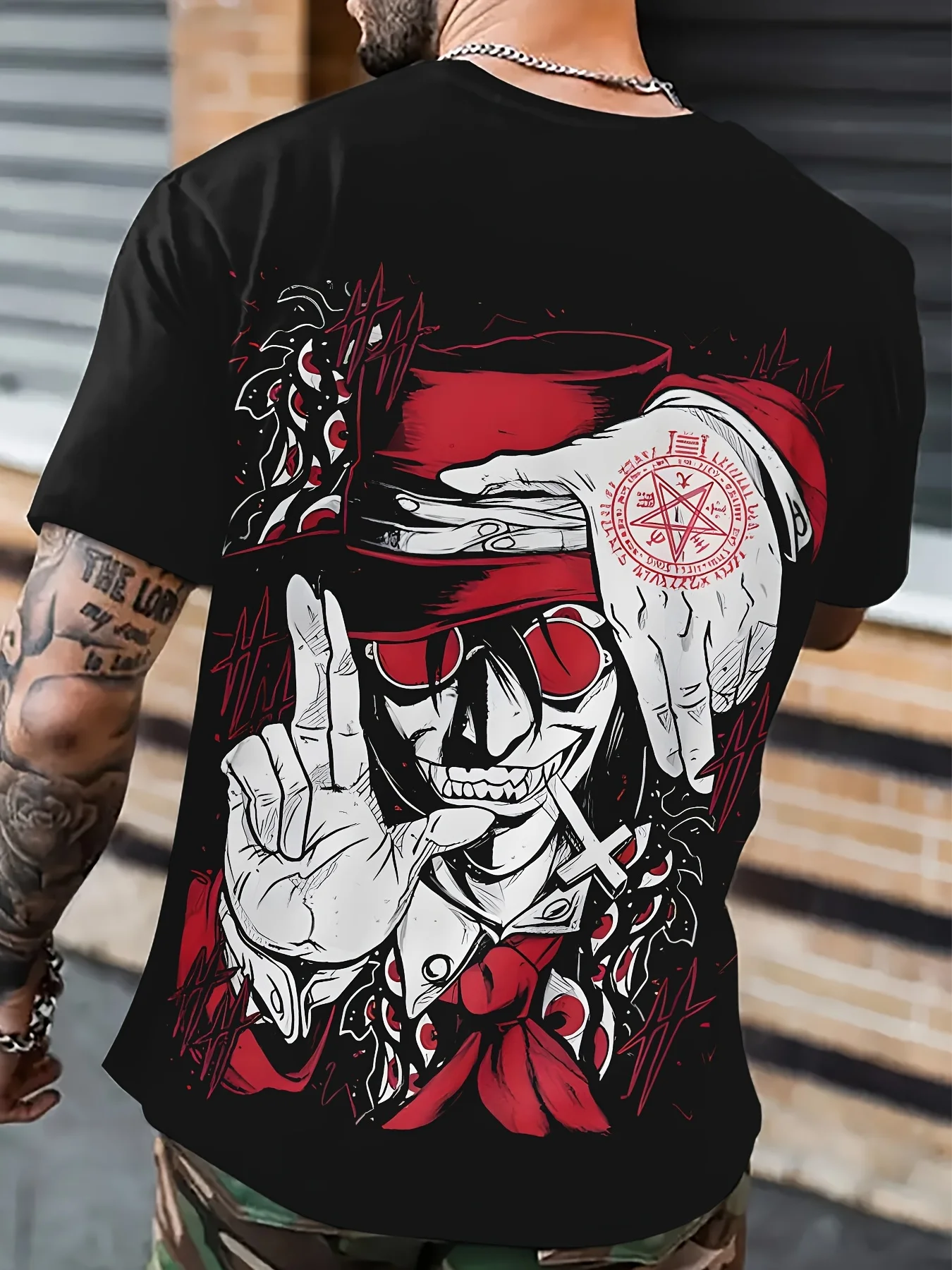 Men's skull pattern T-shirt, casual polyester round neck, black short sleeve and red and white summer outdoor activity
Men's skull pattern T-shirt, casual polyester round neck, black short sleeve and red and white summer outdoor activity