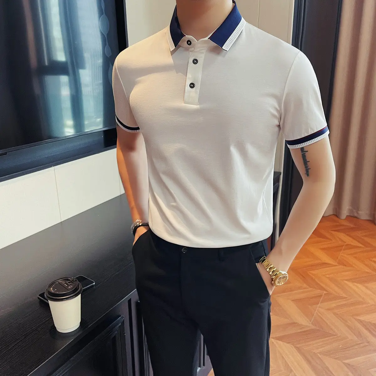 Summer Color Blocked Short Sleeved Polo Shirts for Men's Business Casual Versatile Top Thin Breathable Office Social T-shirt
Summer Color Blocked Short Sleeved Polo Shirts for Men's Business Casual Versatile Top Thin Breathable Office Social T-shirt