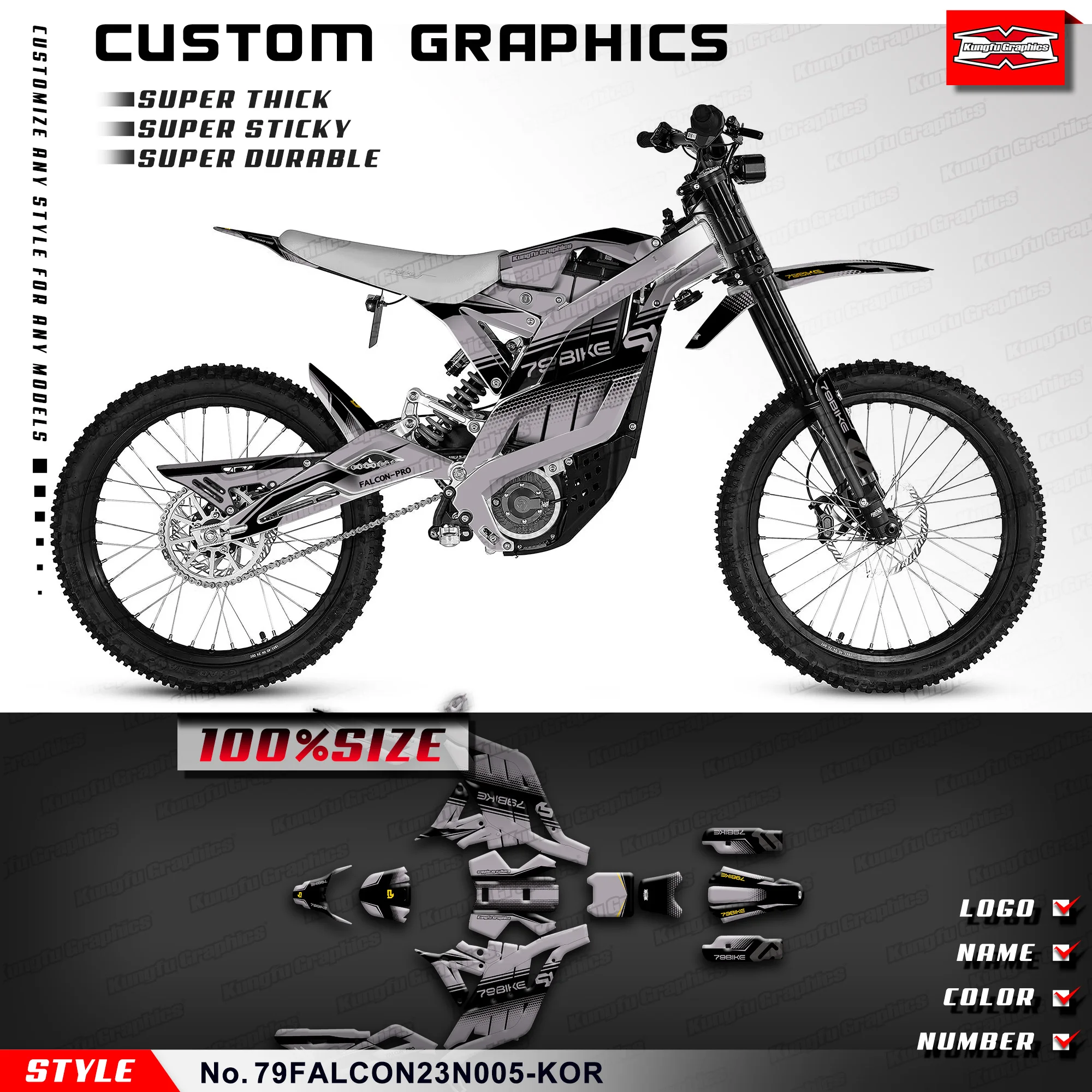 KUNGFU GRAPHICS Dirtbike Graphics Sheet Stickers for 79BIKE Falcon Pro Dirt eBike 79 Bike, Rebuilding, 79FALCON23N005-KOR
KUNGFU GRAPHICS Dirtbike Graphics Sheet Stickers for 79BIKE Falcon Pro Dirt eBike 79 Bike, Rebuilding, 79FALCON23N005-KOR