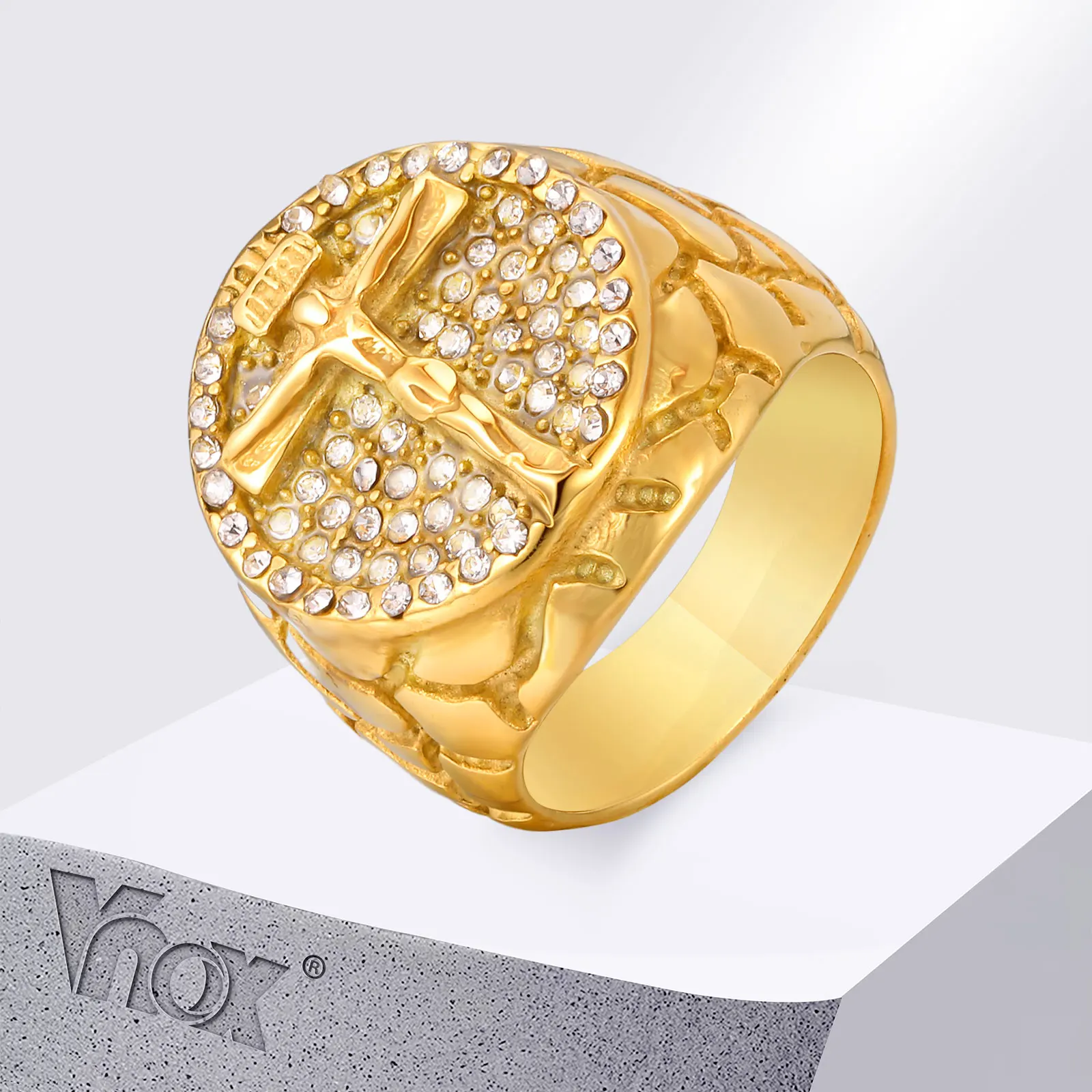 Vnox Cross Ring Stainless Steel Cubic Zircon Crucifix for Men, Size 7-12 18K Gold Plated Rings, Religious Christian Jesus Ring
Vnox Cross Ring Stainless Steel Cubic Zircon Crucifix for Men, Size 7-12 18K Gold Plated Rings, Religious Christian Jesus Ring