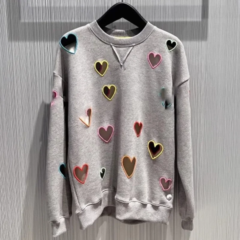 2024 High Street Hooded Sweatshirts Autumn/Winter New Grey Round Neck Hollow Heart Embroidered Long Sleeve Hoodie Sweatshirt
2024 High Street Hooded Sweatshirts Autumn/Winter New Grey Round Neck Hollow Heart Embroidered Long Sleeve Hoodie Sweatshirt