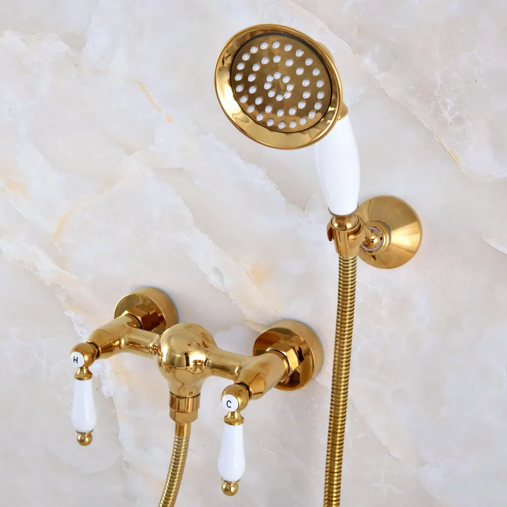 Gold Color Brass Wall Mounted Bathroom Hand Held Shower Faucet Set Bath Mixer Taps ana979
Gold Color Brass Wall Mounted Bathroom Hand Held Shower Faucet Set Bath Mixer Taps ana979