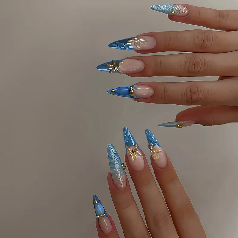 24Pcs Long Stiletto Nails Set Press on Blue Gradient French 3D Flower False Nails Wearable Artificial Full Cover Fake Nails Tips
24Pcs Long Stiletto Nails Set Press on Blue Gradient French 3D Flower False Nails Wearable Artificial Full Cover Fake Nails Tips