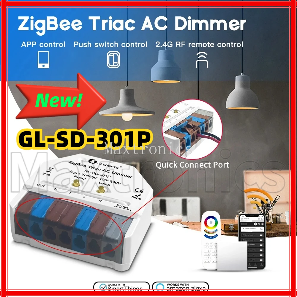 GLEDOPTO ZigBee3.0 Триак Диммер переменного тока GL-SD-301P Ультра Мини-светодиодный кнопочный переключатель с регулируемой яркостью Приложение Голосовое управление Hu/e Tuya Alexa SmartThings
GLEDOPTO ZigBee3.0 Триак Диммер переменного тока GL-SD-301P Ультра Мини-светодиодный кнопочный переключатель с регулируемой яркостью Приложение Голосовое управление Hu/e Tuya Alexa SmartThings