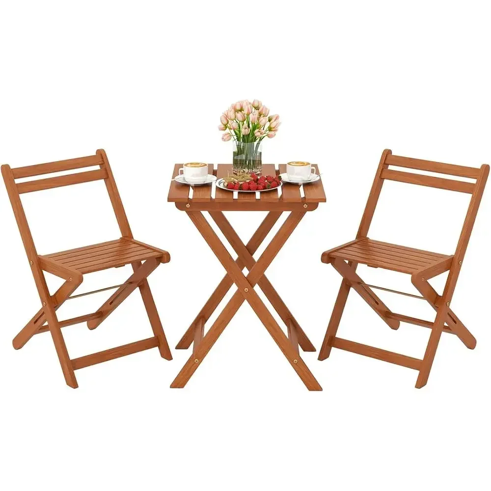 3-Piece Solid Wood Outdoor Bistro Set with 2 Folding Chairs for Patio, Balcony, Deck, and Garden
3-Piece Solid Wood Outdoor Bistro Set with 2 Folding Chairs for Patio, Balcony, Deck, and Garden