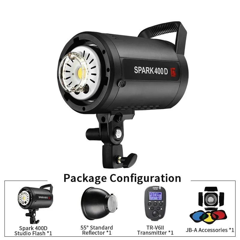 JINBEI SPARK400D 400Ws Photography Studio Flash Strobe Light Built-in 2.4G Wireless With Barn Door Color Gels Reflector
JINBEI SPARK400D 400Ws Photography Studio Flash Strobe Light Built-in 2.4G Wireless With Barn Door Color Gels Reflector