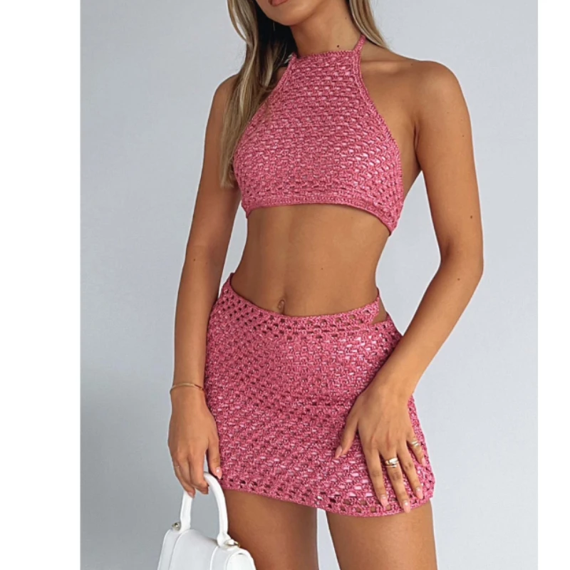 Spring/summer 2025 Fashion Women's Temperament Knitted Openwork Spice Girl Suit with Hip Skirt and Halter Top
Spring/summer 2025 Fashion Women's Temperament Knitted Openwork Spice Girl Suit with Hip Skirt and Halter Top