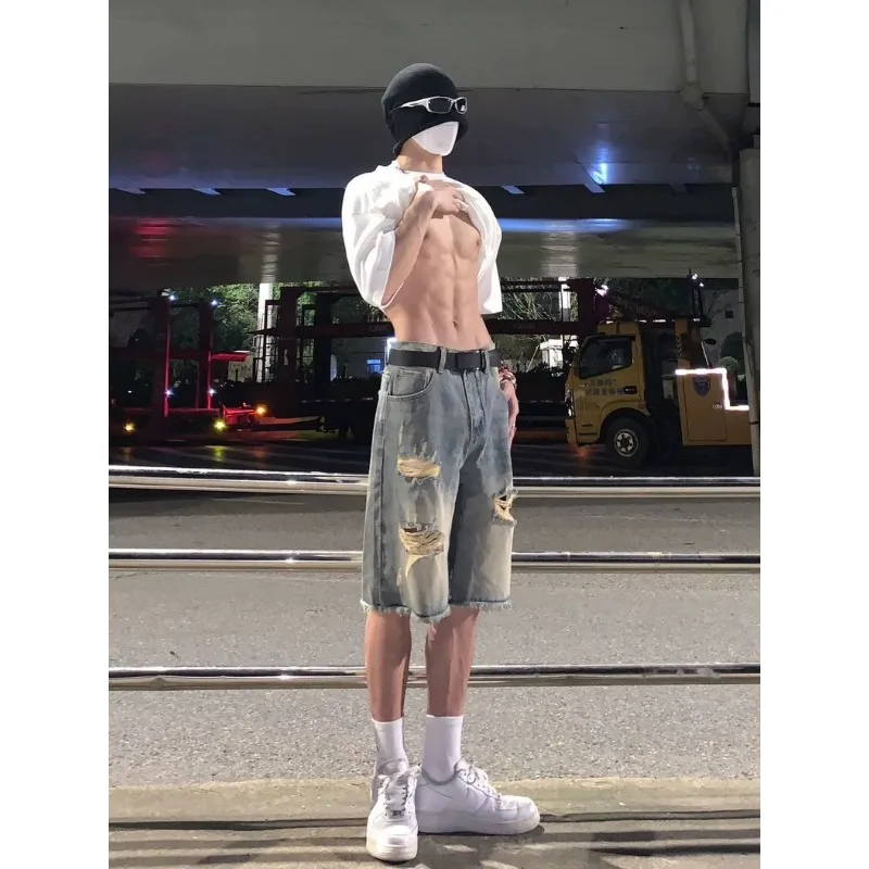 Mens Vintage Washed Ripped Fringe Denim Shorts Belt Waist Loose Straight Knee Length Casual Jeans Shorts
Mens Vintage Washed Ripped Fringe Denim Shorts Belt Waist Loose Straight Knee Length Casual Jeans Shorts