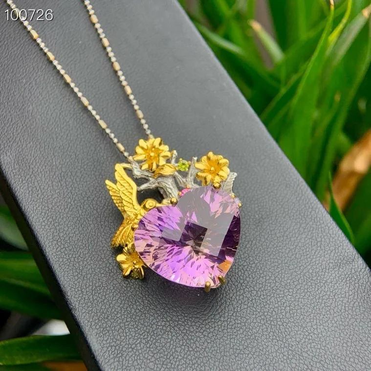 Natural Ametrine Pendant 18x21mm Heart Cut S925 Silver Two-Tone Handmade Bird & Floral Design
Natural Ametrine Pendant 18x21mm Heart Cut S925 Silver Two-Tone Handmade Bird & Floral Design
