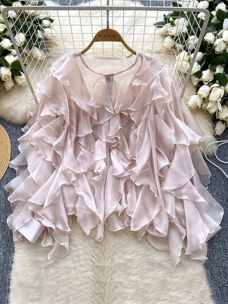 Spring Summer French Single Single Breasted Thin Long Sleeved Shirt for Women New Fashionable Irregular Ruffle Edge Blouse C217
Spring Summer French Single Single Breasted Thin Long Sleeved Shirt for Women New Fashionable Irregular Ruffle Edge Blouse C217