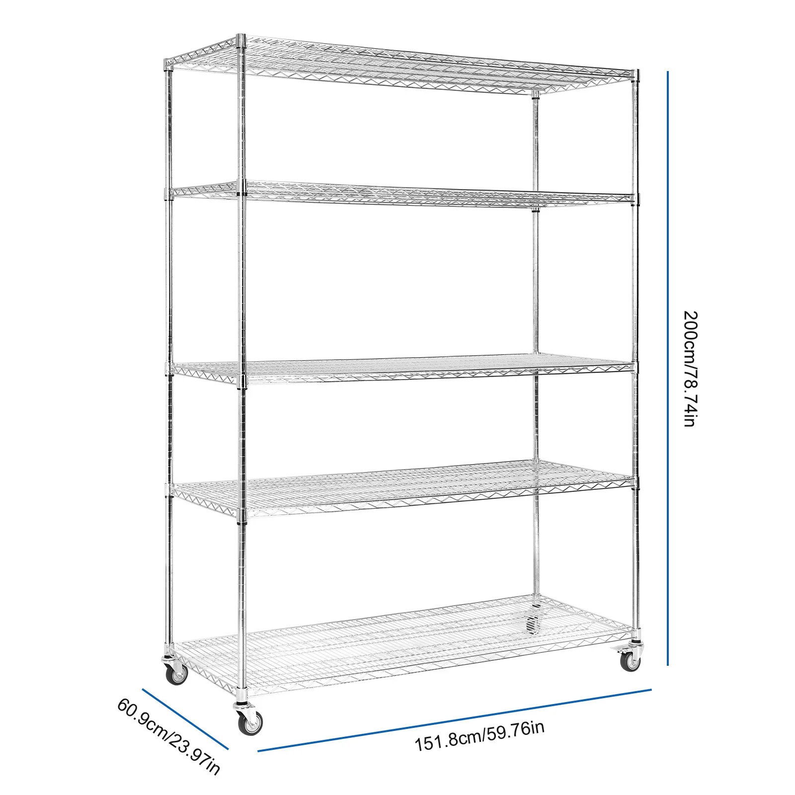 5 Tier Solid Steel Wire Rack with Wheels & Shelf Liner 1518x609x2000mm 7500lbs Capacity for Warehouses Closets Kitchen
5 Tier Solid Steel Wire Rack with Wheels & Shelf Liner 1518x609x2000mm 7500lbs Capacity for Warehouses Closets Kitchen