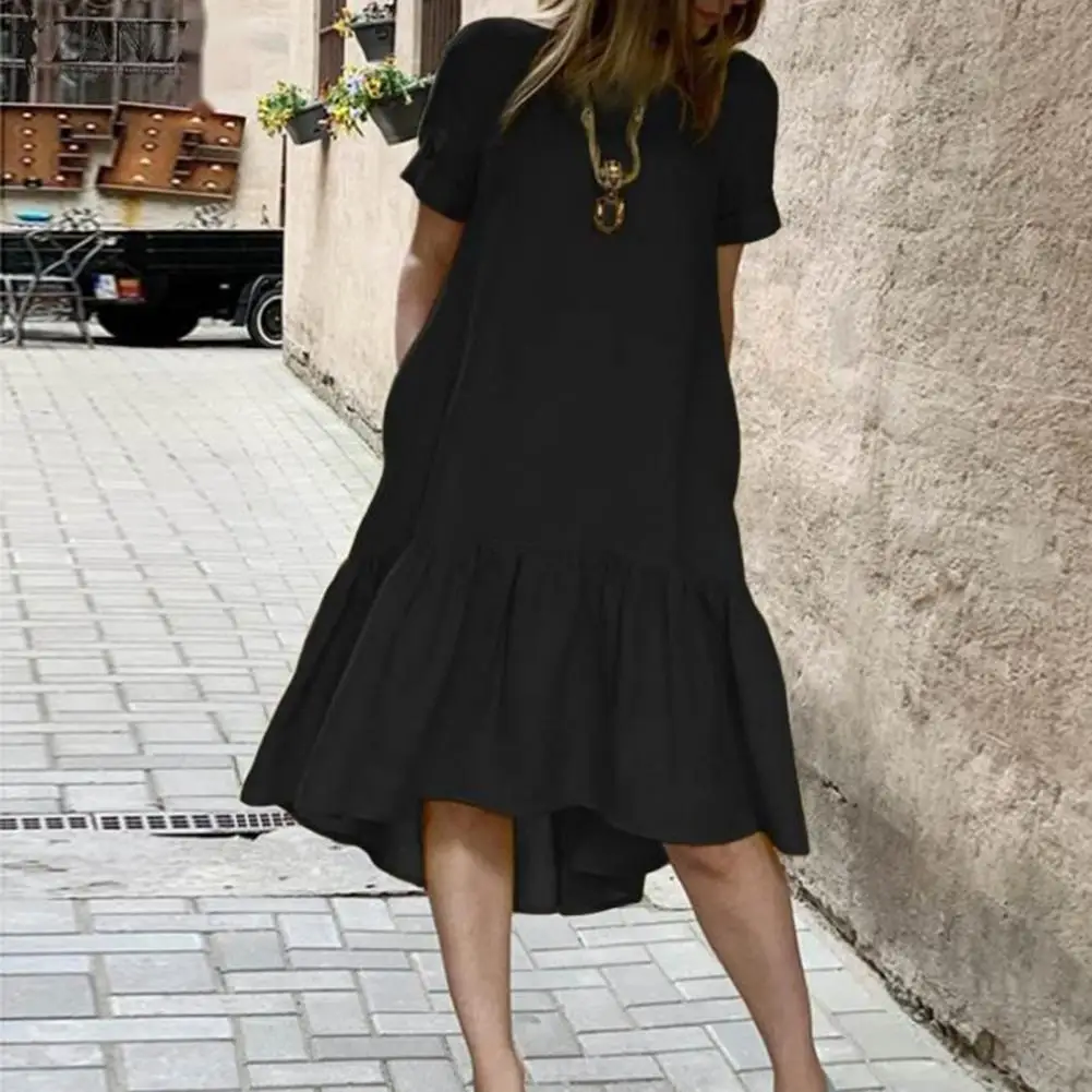 Women Solid Color Dress Stylish Women's Ruffle Hem Midi Dress Casual A-line Knee Length Beach Dress with Short Sleeves for Daily
Women Solid Color Dress Stylish Women's Ruffle Hem Midi Dress Casual A-line Knee Length Beach Dress with Short Sleeves for Daily