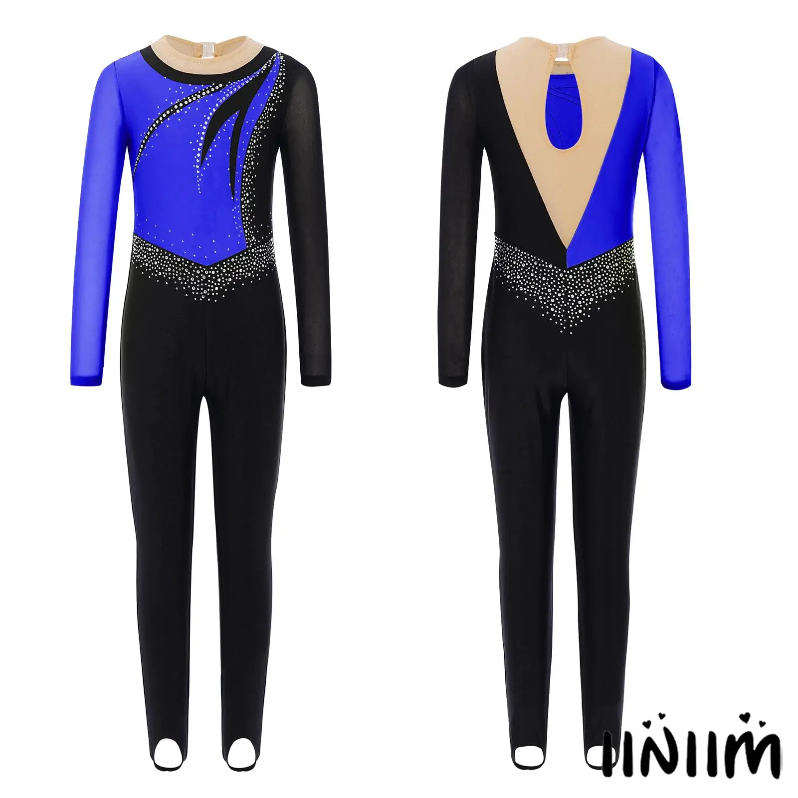 Kids Girls Gymnastics Performance Costume Mesh Patchwork Long Sleeves Keyhole Back Shiny Rhinestones Color Block Dance Jumpsuit
Kids Girls Gymnastics Performance Costume Mesh Patchwork Long Sleeves Keyhole Back Shiny Rhinestones Color Block Dance Jumpsuit