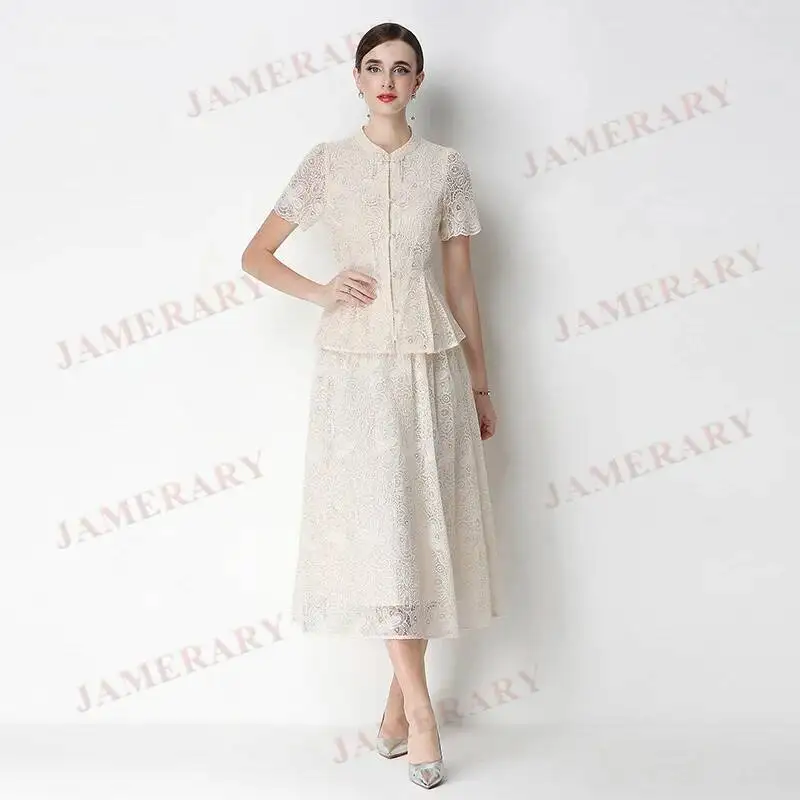 Chinese Style Embroidered Lace Dress Set Woemn Two Piece Suit Outfits Hollow Out Blouse Long Skirts Vacation Evening Dresses
Chinese Style Embroidered Lace Dress Set Woemn Two Piece Suit Outfits Hollow Out Blouse Long Skirts Vacation Evening Dresses