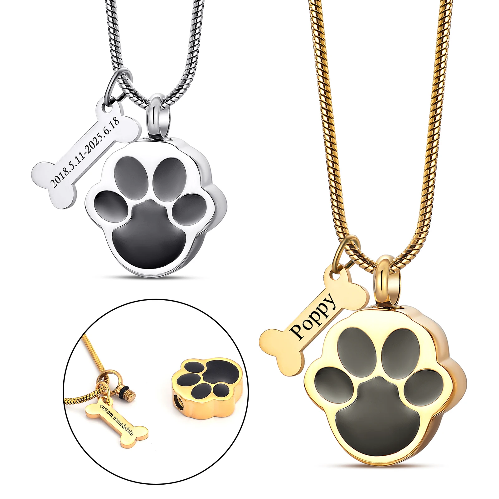 Paw Print Urn Necklace for Ashes Stainless Steel Cremation Jewelry Necklace for Pet Ashes Memorial Necklace with Dog Bone
Paw Print Urn Necklace for Ashes Stainless Steel Cremation Jewelry Necklace for Pet Ashes Memorial Necklace with Dog Bone