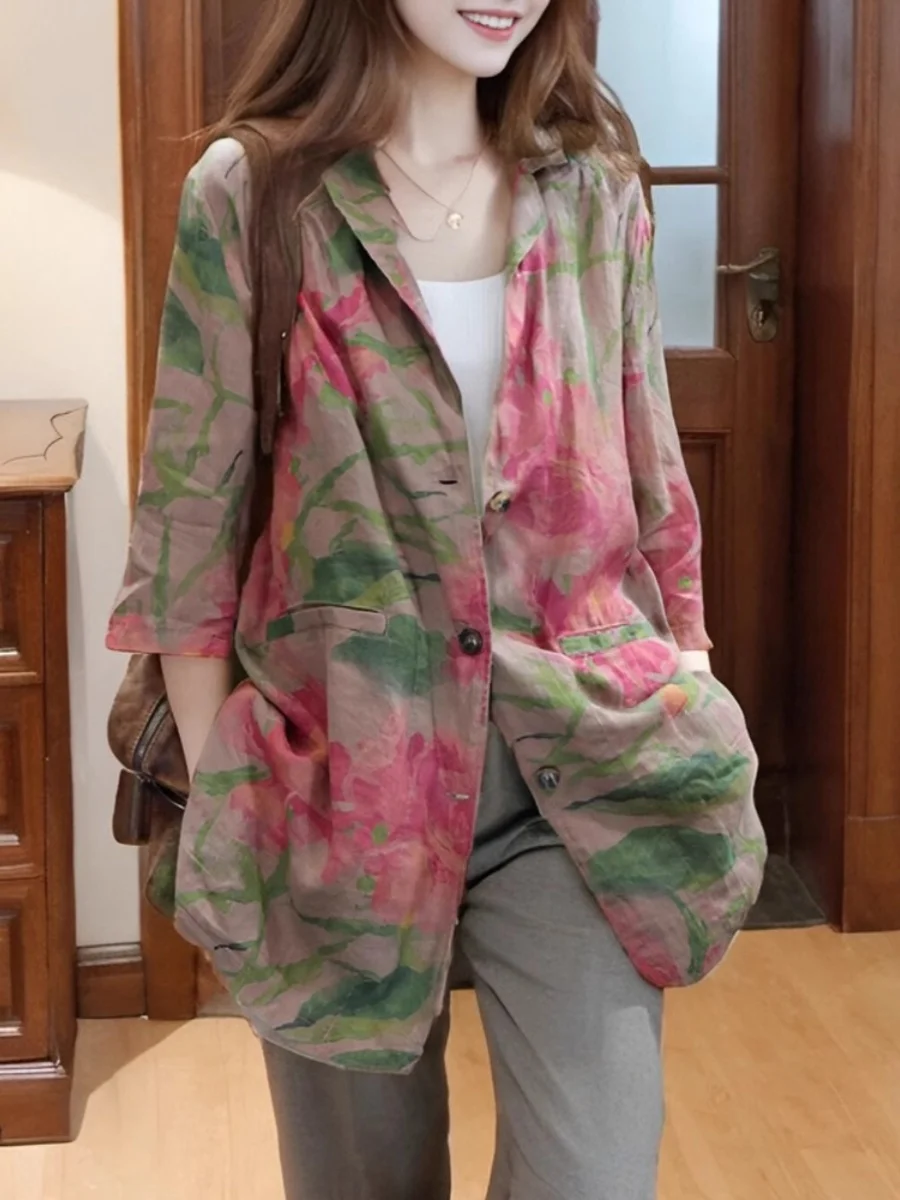 Cotton Linen Women's Suiting Vintage Floral Print Loose Fit Medium Length Summer Sun Protection Top Chinese Sle Commute Fas...
Cotton Linen Women's Suiting Vintage Floral Print Loose Fit Medium Length Summer Sun Protection Top Chinese Sle Commute Fas...