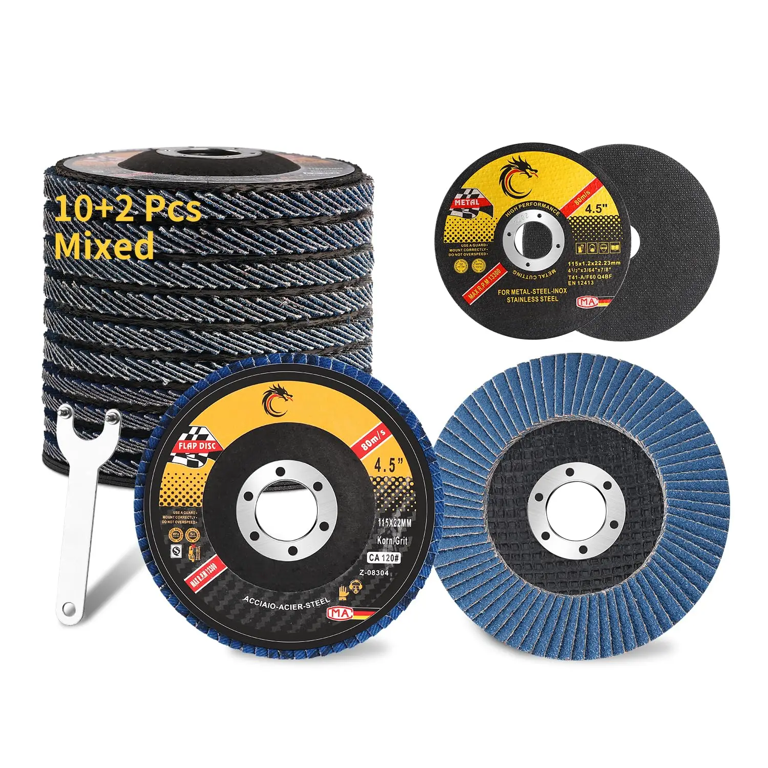 Zirconia Flap Discs 40-120 Grit, 4.5" Sanding Discs + Cutting Wheels for Metal, Angle Grinder Kit (13 Pcs)
Zirconia Flap Discs 40-120 Grit, 4.5" Sanding Discs + Cutting Wheels for Metal, Angle Grinder Kit (13 Pcs)