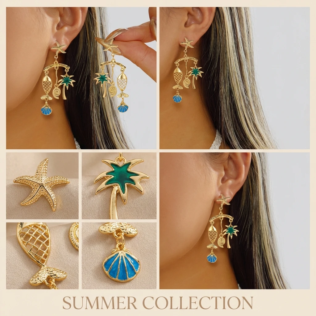 New Design Starfish Conch Shell Fish Tassel Earrings for Women Fashion Metal Enamel Coconut Tree Drop Earrings Party Jewelry
New Design Starfish Conch Shell Fish Tassel Earrings for Women Fashion Metal Enamel Coconut Tree Drop Earrings Party Jewelry