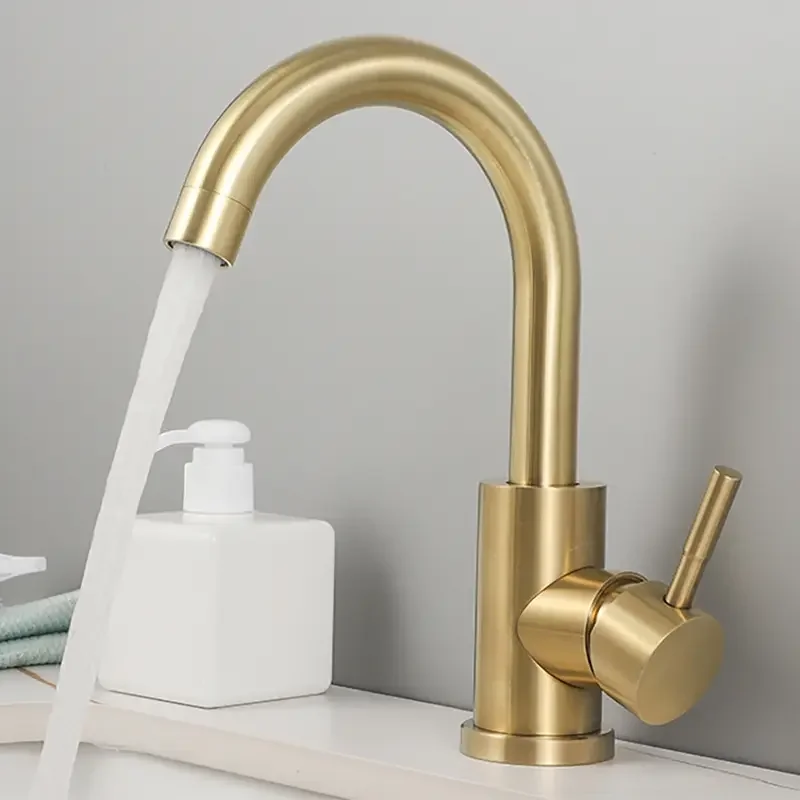 Stainless Steel WashBasin Sink Faucet Deck Mounted Single Handle Bathroom Faucets Golden Brushed Household Cold Hot Mixer Taps
Stainless Steel WashBasin Sink Faucet Deck Mounted Single Handle Bathroom Faucets Golden Brushed Household Cold Hot Mixer Taps