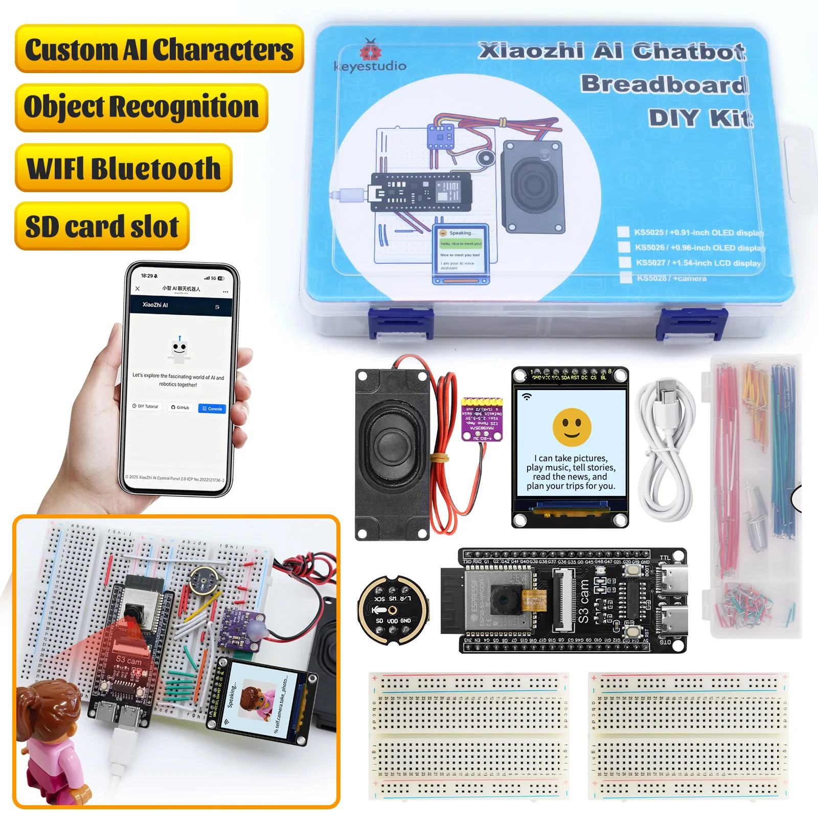 Xiao Zhi AI Chatbot DIY Kit with Camera ESP32-S3 Voice Assistant Robot Smart Speaker with TFT Display Open Source for Arduino
Xiao Zhi AI Chatbot DIY Kit with Camera ESP32-S3 Voice Assistant Robot Smart Speaker with TFT Display Open Source for Arduino