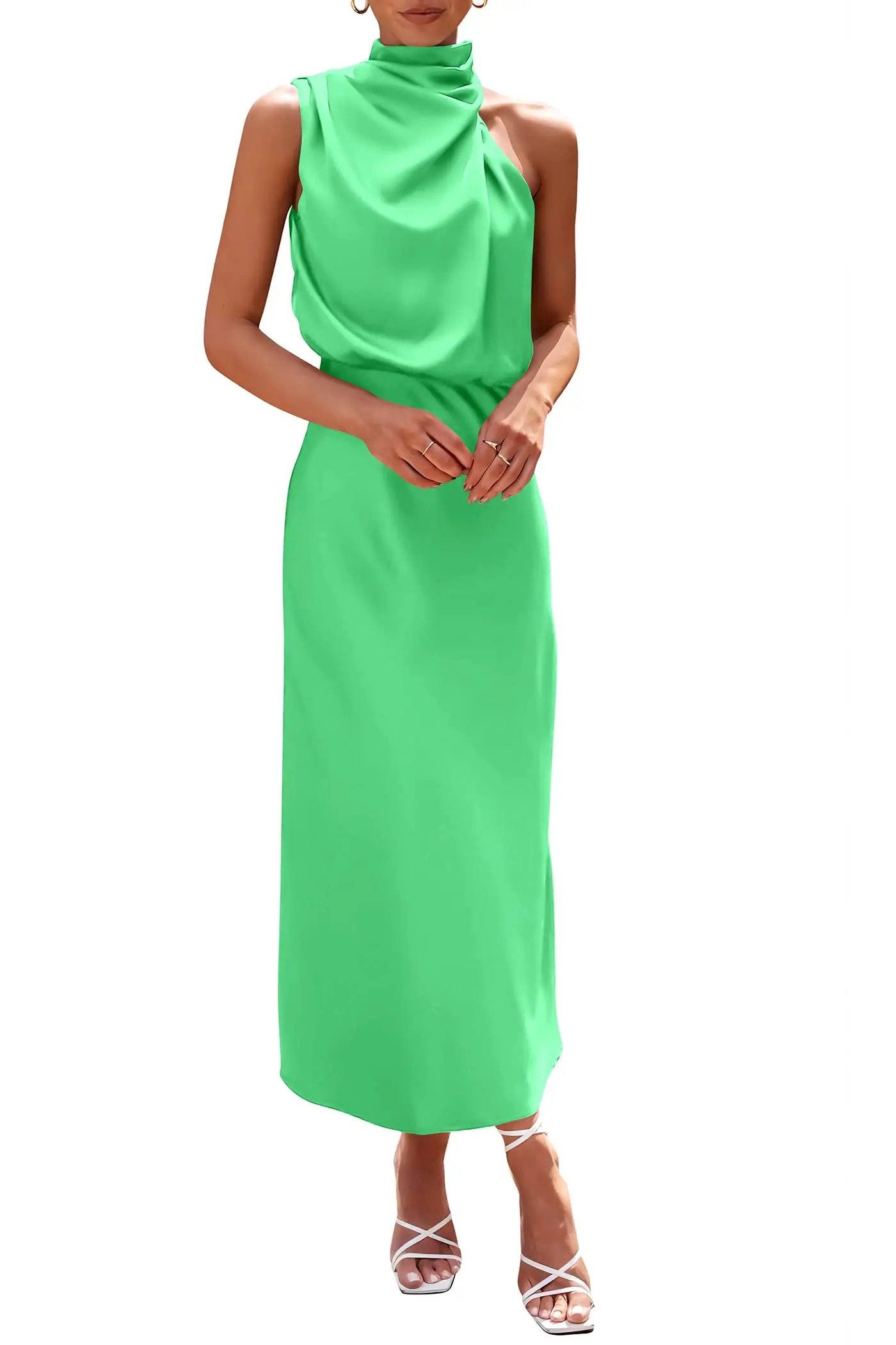 Womens Satin Sleeveless Mock Neck Maxi Dress For Cocktail Party
Womens Satin Sleeveless Mock Neck Maxi Dress For Cocktail Party