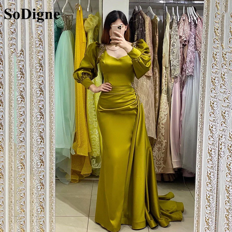 SoDigne Satin Mermaid Evening Dresses Puff Sleeves Pleats V Neck Women Prom Gowns Elegant Special Wedding Party Dress
SoDigne Satin Mermaid Evening Dresses Puff Sleeves Pleats V Neck Women Prom Gowns Elegant Special Wedding Party Dress