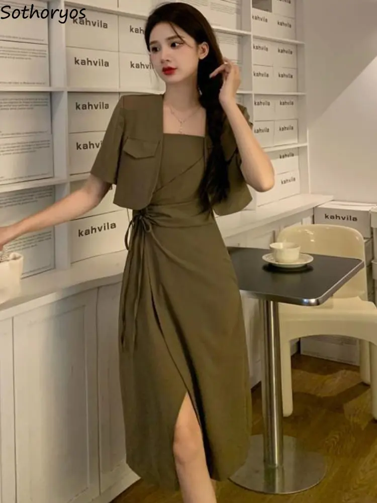 Sets Women Summer 3-colors Dresses Irregular Shirring Design Midi Stylish Blazers Cropped Solid Simple Temperament Korean Style
Sets Women Summer 3-colors Dresses Irregular Shirring Design Midi Stylish Blazers Cropped Solid Simple Temperament Korean Style
