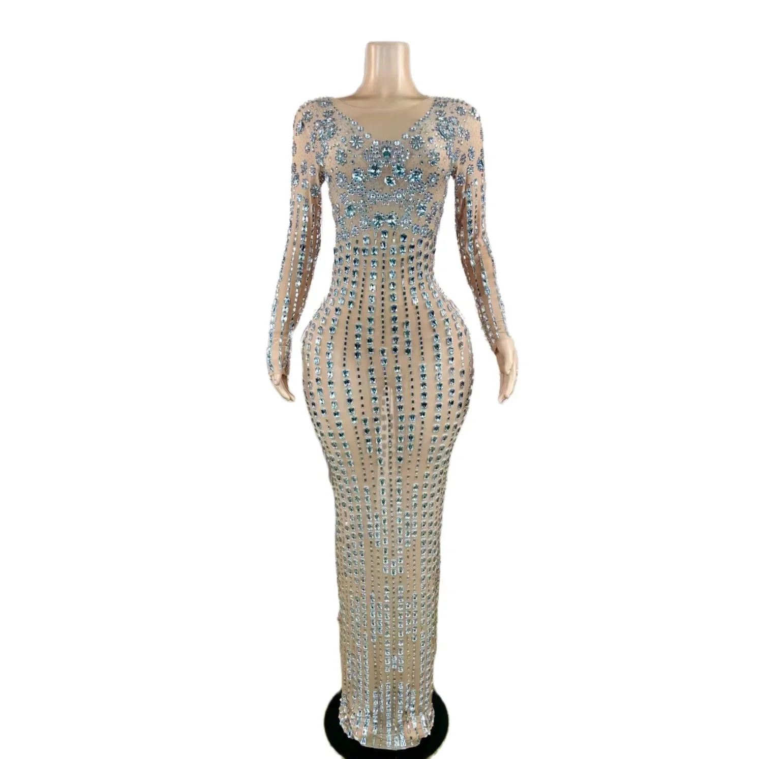 Nude Shining Rhinestones Crystal Sexy Long Sleeves Dress For Women Evening Banquet Cloth Ballroom Celebrity Wear Stage Costume
Nude Shining Rhinestones Crystal Sexy Long Sleeves Dress For Women Evening Banquet Cloth Ballroom Celebrity Wear Stage Costume