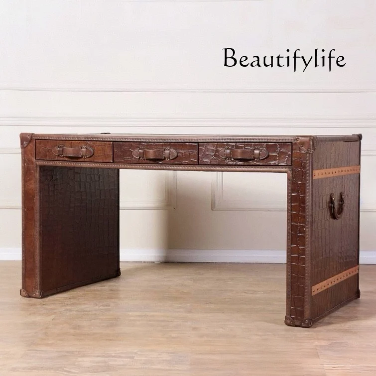 Medieval retro oil wax leather American side few living room sofa side cabinet designer large flat office desk
Medieval retro oil wax leather American side few living room sofa side cabinet designer large flat office desk