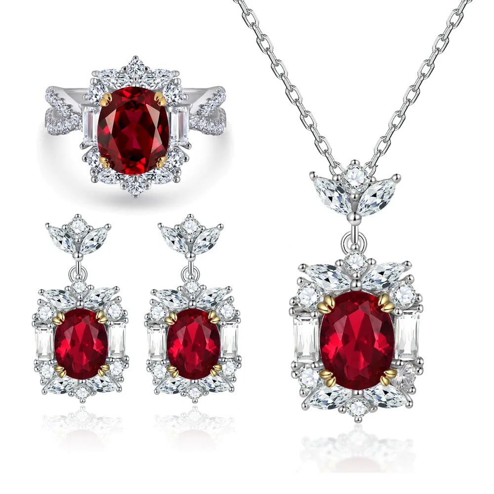 18K gold PT950 platinum S925 silver 7-layer electroplated gold ruby pendant necklace earrings high carbon diamond ring jewelry
18K gold PT950 platinum S925 silver 7-layer electroplated gold ruby pendant necklace earrings high carbon diamond ring jewelry
