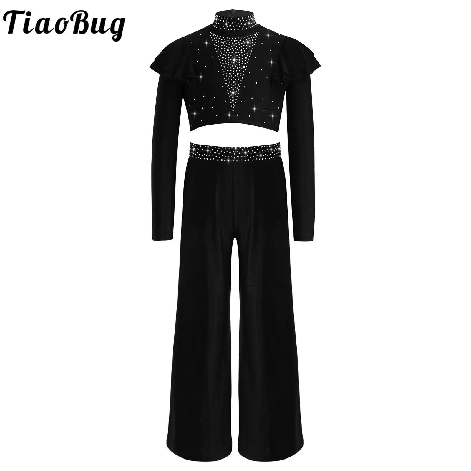 Kids Girls Figure Skating Lyrical Modern Ballet Dance Costumes Long Sleeves Rhinestones Crop Top with Flared Pants Dance Outfit
Kids Girls Figure Skating Lyrical Modern Ballet Dance Costumes Long Sleeves Rhinestones Crop Top with Flared Pants Dance Outfit