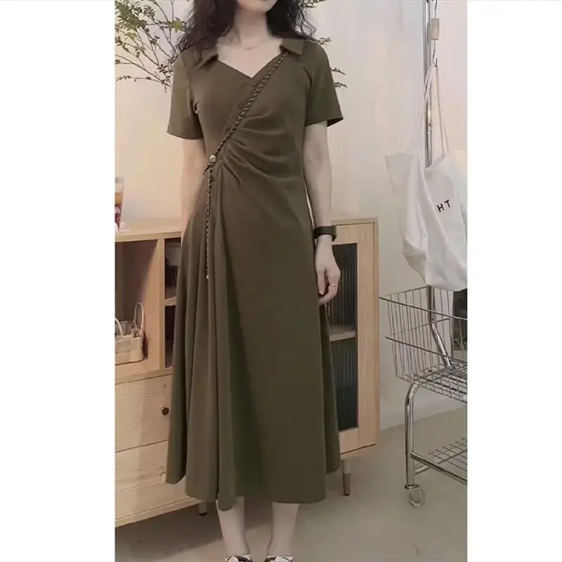 Korean Style plus Size Collar A-Line Dress Women Fashion Slimming Young-looking Midi Skirt Trendy Summer Maxi Dress
Korean Style plus Size Collar A-Line Dress Women Fashion Slimming Young-looking Midi Skirt Trendy Summer Maxi Dress