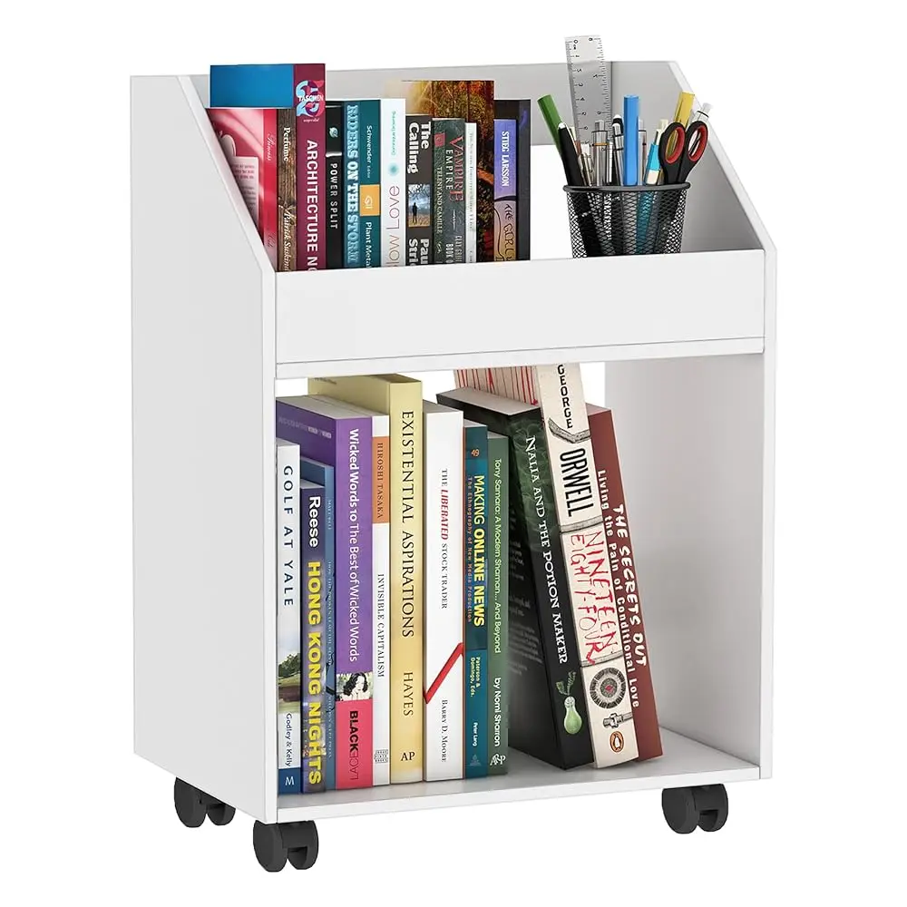 2-Tier Mobile Bookshelf, White Bookcase With Wheels, Rolling File Holder Desk File Book Organizer For Home Office Living Room
2-Tier Mobile Bookshelf, White Bookcase With Wheels, Rolling File Holder Desk File Book Organizer For Home Office Living Room
