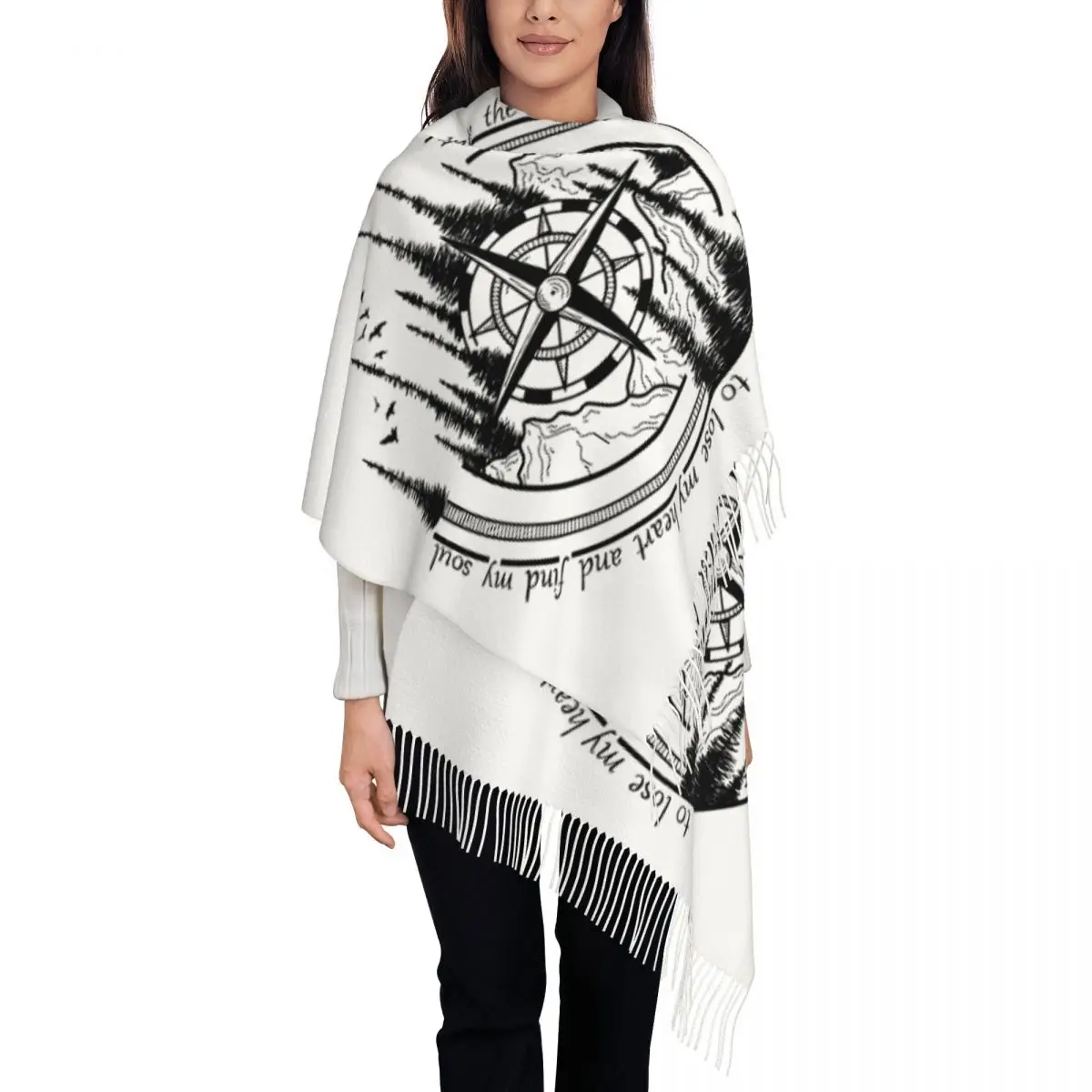 Custom Mountain Adventure Compass Tassel Scarf Women Winter Fall Warm Shawls Wraps Female Scarves
Custom Mountain Adventure Compass Tassel Scarf Women Winter Fall Warm Shawls Wraps Female Scarves