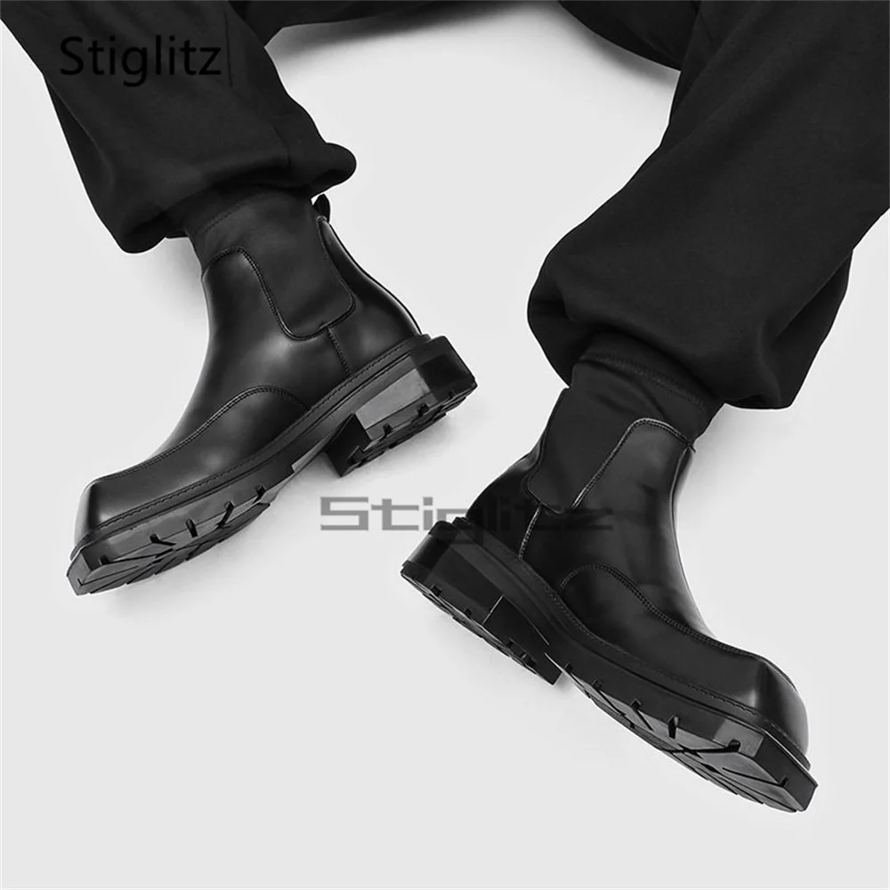 Men's Square Toe Thick Soled Motorcycle Boots British Style Chelsea Boots Black Leather Slip On High Top Ankle Boots Male Shoes
Men's Square Toe Thick Soled Motorcycle Boots British Style Chelsea Boots Black Leather Slip On High Top Ankle Boots Male Shoes